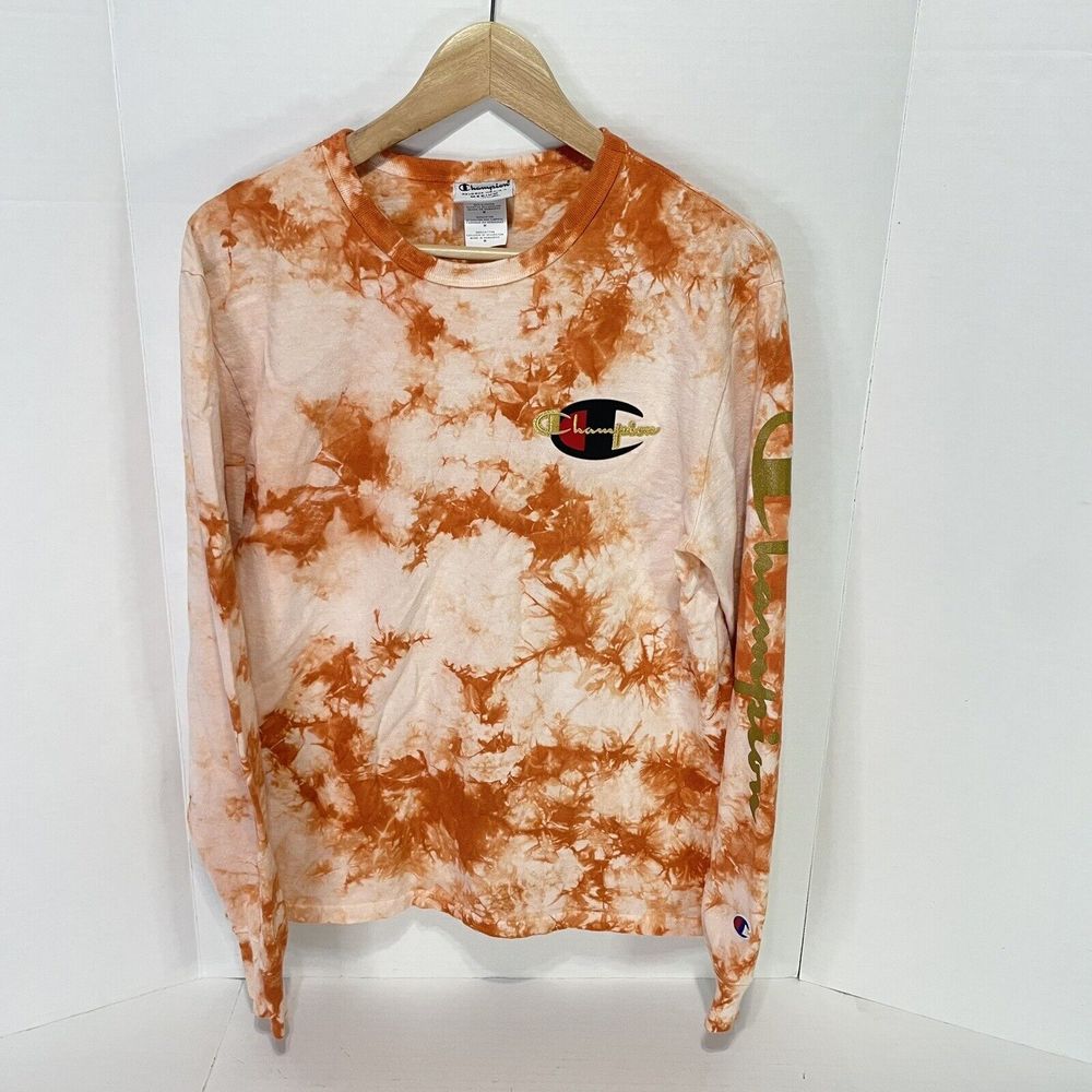 Champion Long Sleeve Shirt Reverse Weave, Medium, Orange Tie Dye
